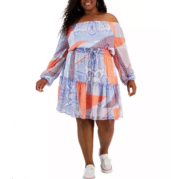 Tommy Hilfiger Dresses & Skirts - Tommy Hilfiger Patchwork Print off Shoulder Dress 16